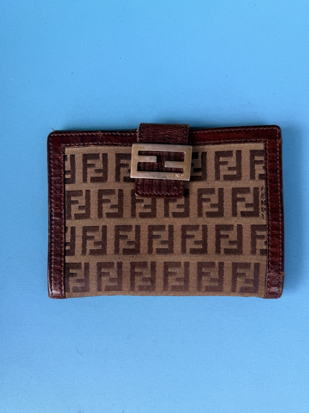 Fendi Brown Monogram Canvas Wallet with Dark Brown Trim AUTHENTIC
